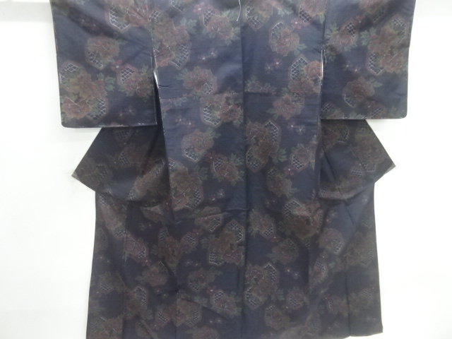 JAPANESE KIMONO / ANTIQUE KIMONO / SILK / TSUMUGI / KIKKO & PEONY